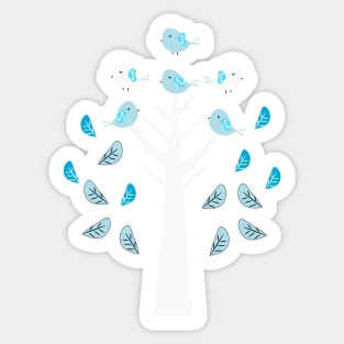 Cute birds in white tree Sticker